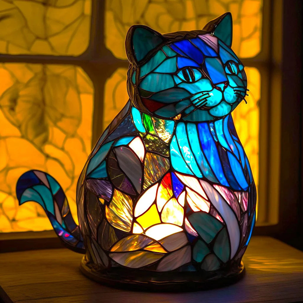 Animal-Inspired Stained Glass Style Table Lamp with LED Accent Light