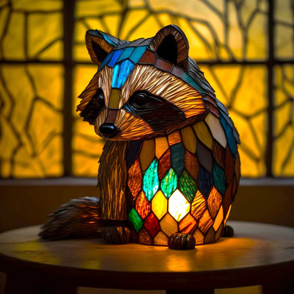 Animal-Inspired Stained Glass Style Table Lamp with LED Accent Light