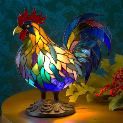 Animal-Inspired Stained Glass Style Table Lamp with LED Accent Light