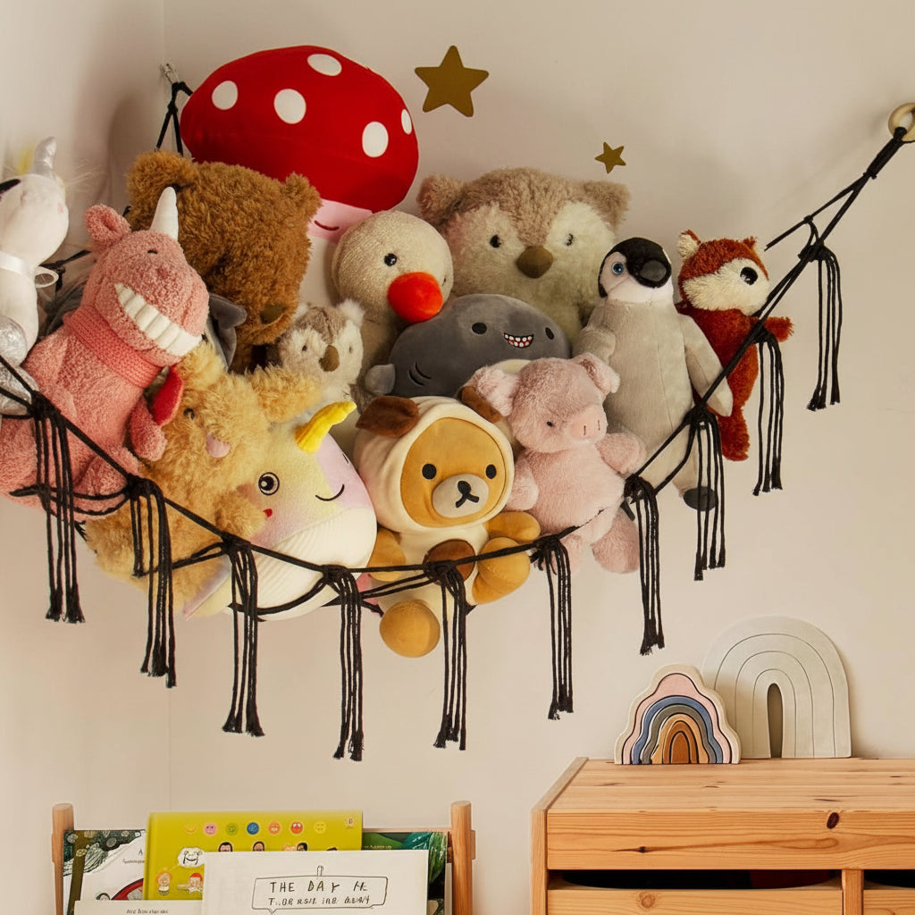 Hanging Toy Storage Hammock - Macrame Organizer for Plush Toys and Decor