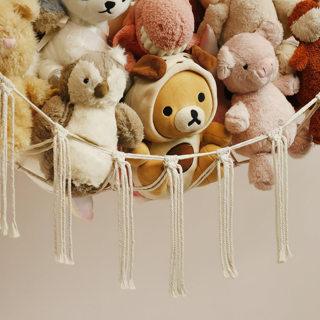Hanging Toy Storage Hammock - Macrame Organizer for Plush Toys and Decor