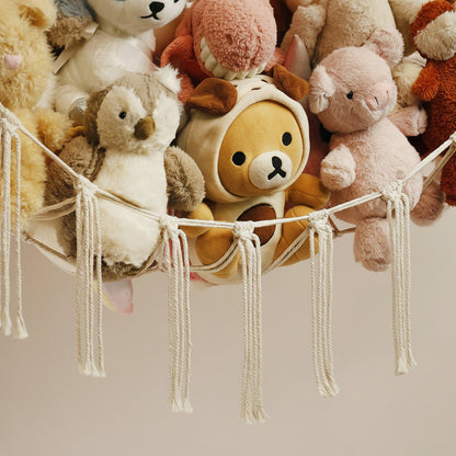 Hanging Toy Storage Hammock - Macrame Organizer for Plush Toys and Decor