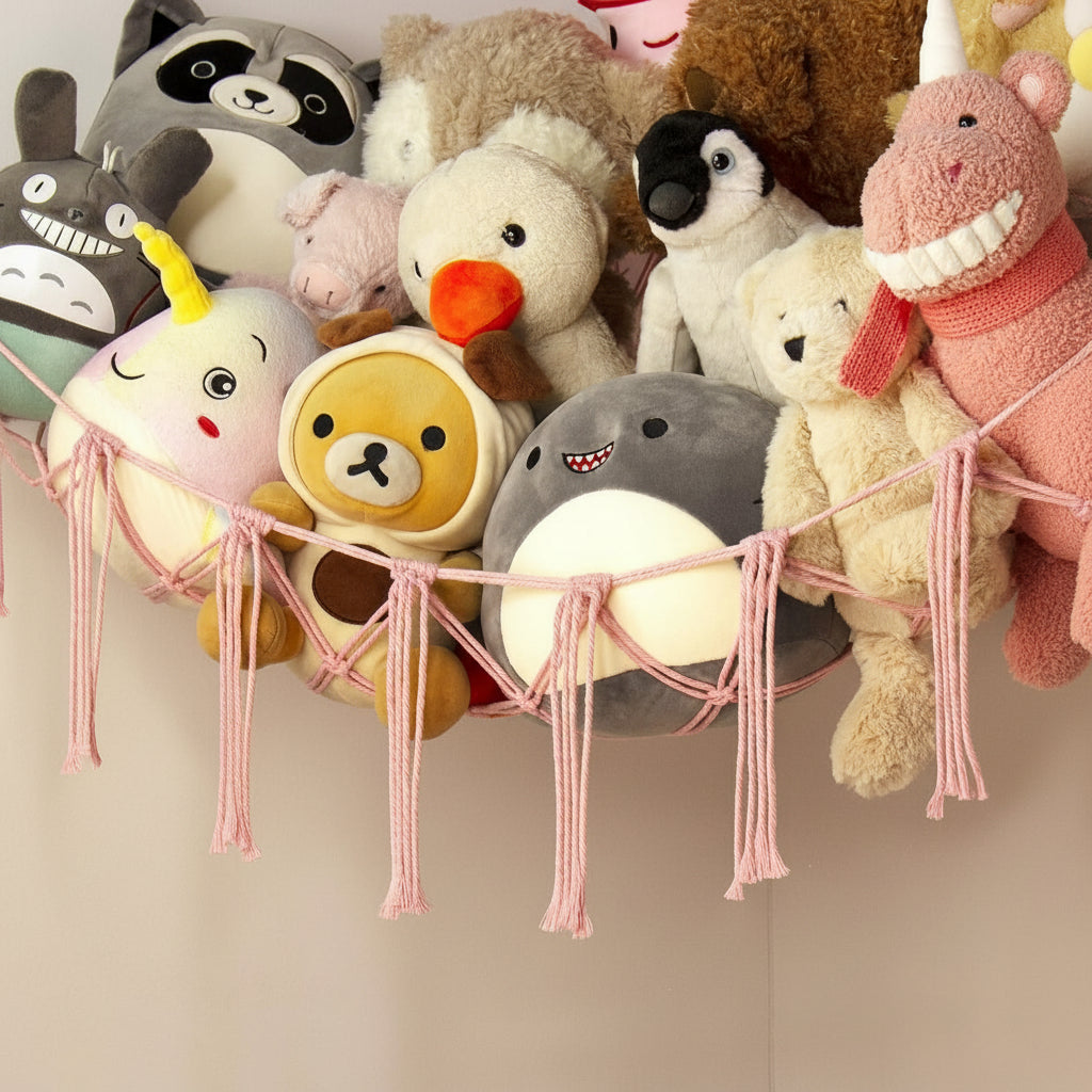 Hanging Toy Storage Hammock - Macrame Organizer for Plush Toys and Decor