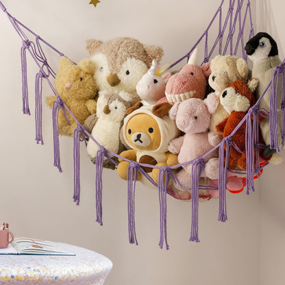Hanging Toy Storage Hammock - Macrame Organizer for Plush Toys and Decor