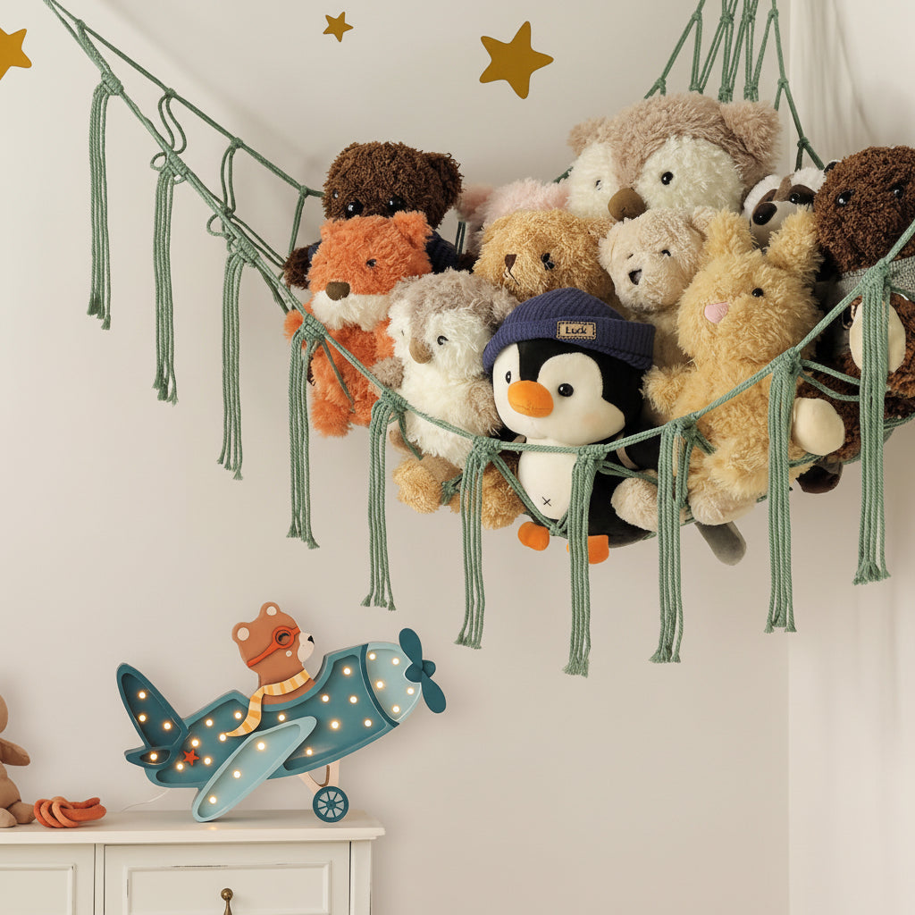 Hanging Toy Storage Hammock - Macrame Organizer for Plush Toys and Decor