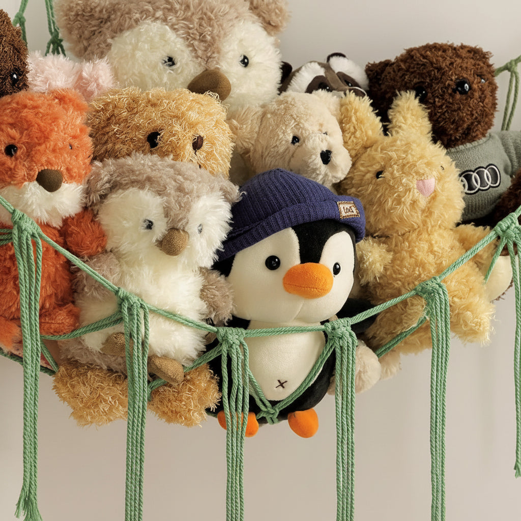 Hanging Toy Storage Hammock - Macrame Organizer for Plush Toys and Decor