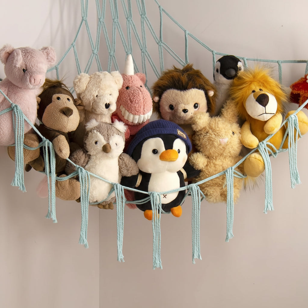 Hanging Toy Storage Hammock - Macrame Organizer for Plush Toys and Decor