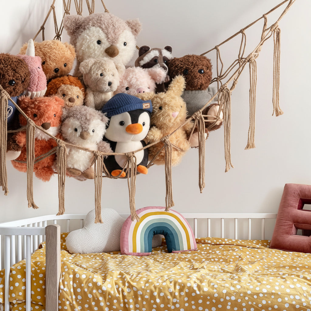Hanging Toy Storage Hammock - Macrame Organizer for Plush Toys and Decor