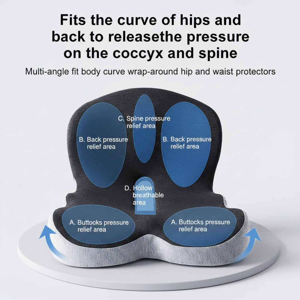 Ergonomic Memory Foam Seat Cushion with Back Support – Comfortable Chair Pad