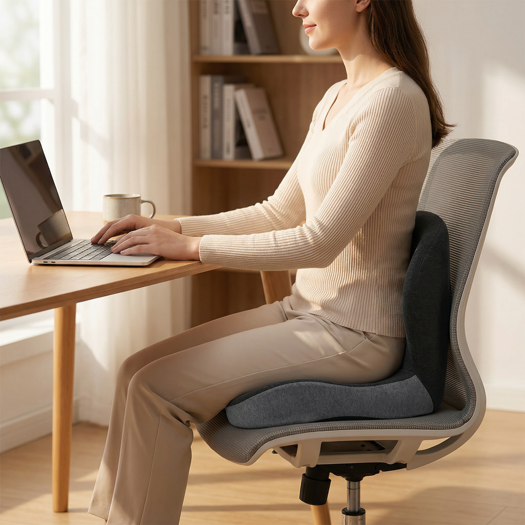 Ergonomic Memory Foam Seat Cushion with Back Support – Comfortable Chair Pad