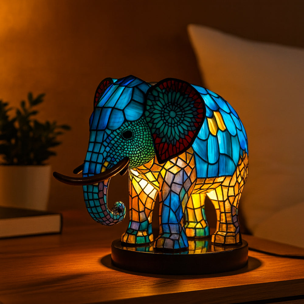 Animal-Themed Table Lamp with Stained-Glass-Effect Accent Light