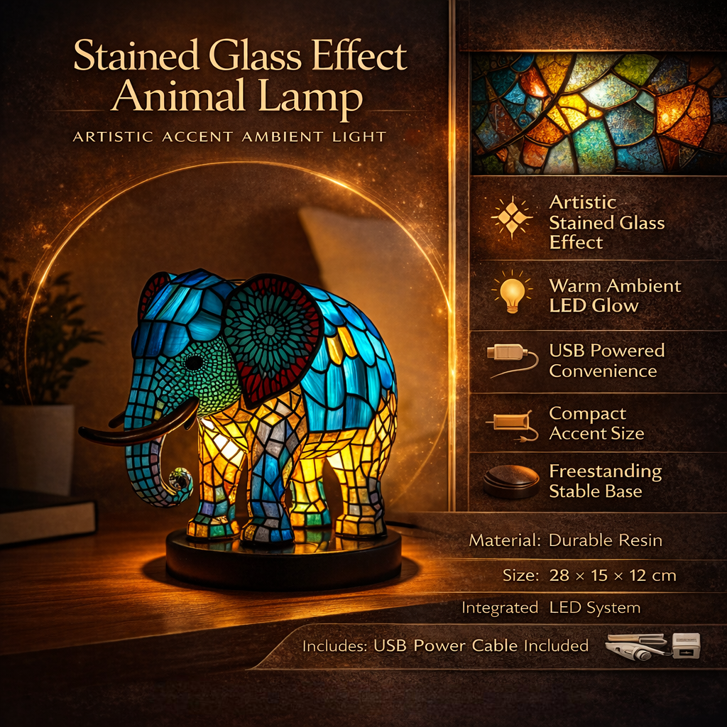 Animal-Themed Table Lamp with Stained-Glass-Effect Accent Light