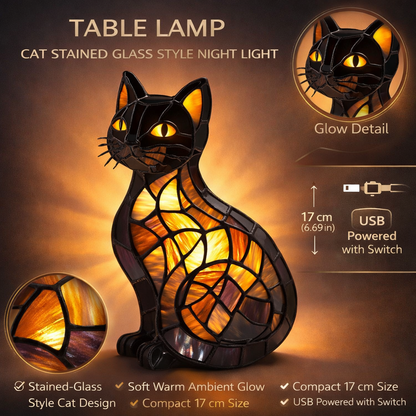 Cat-Inspired Stained Glass Table Lamp – Cozy Night Light