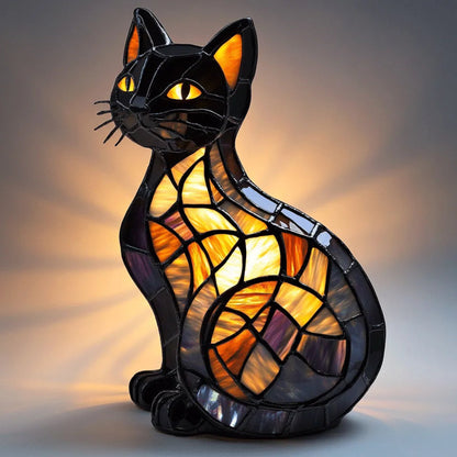 Cat-Inspired Stained Glass Table Lamp – Cozy Night Light