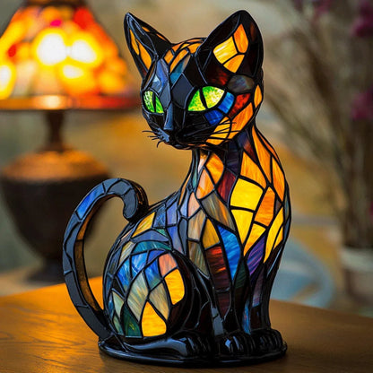 Cat-Inspired Stained Glass Table Lamp – Cozy Night Light