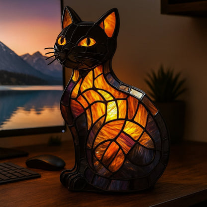 Cat-Inspired Stained Glass Table Lamp – Cozy Night Light