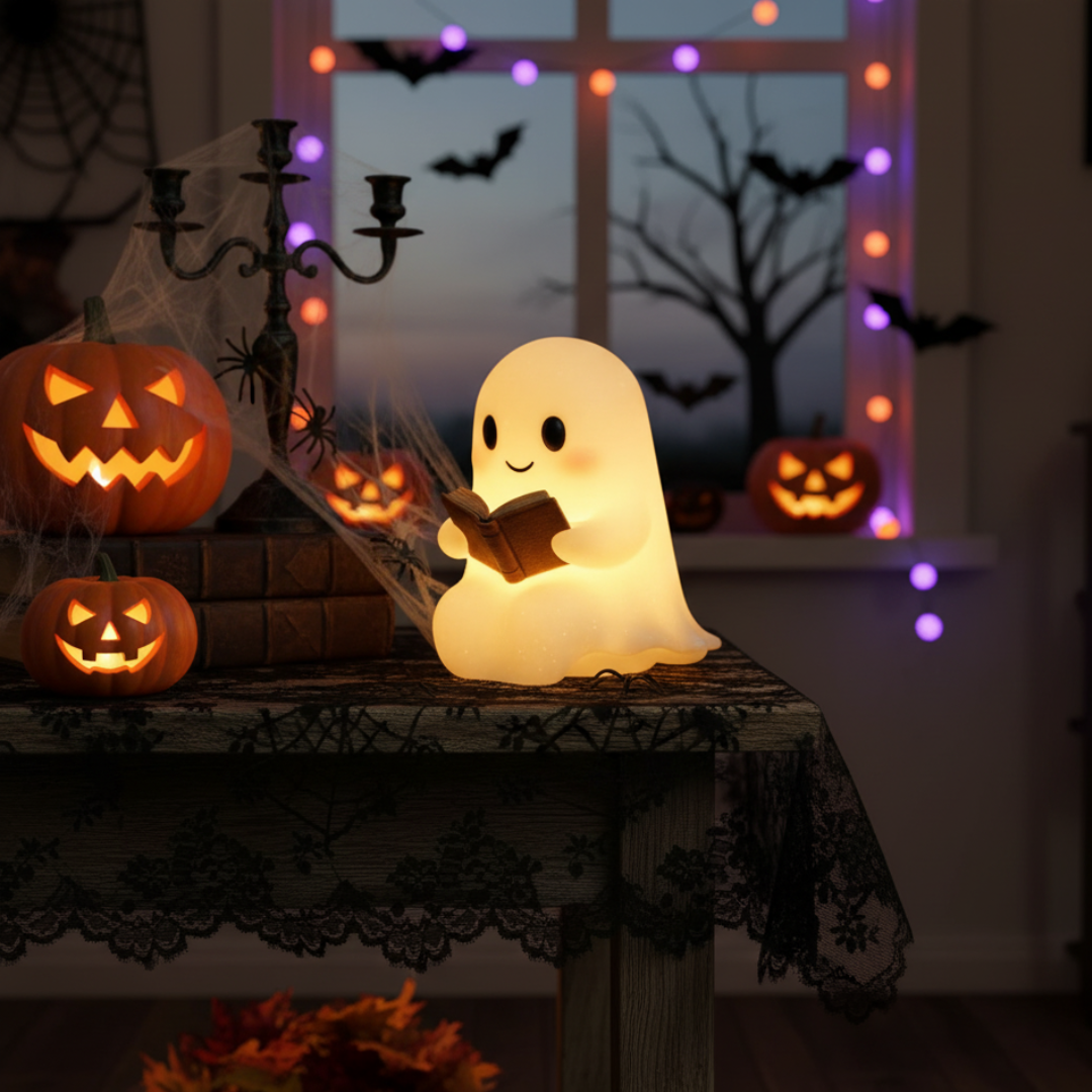 Ghost Table Lamp Night Light with Warm LED Glow for Cozy Bedside Decor