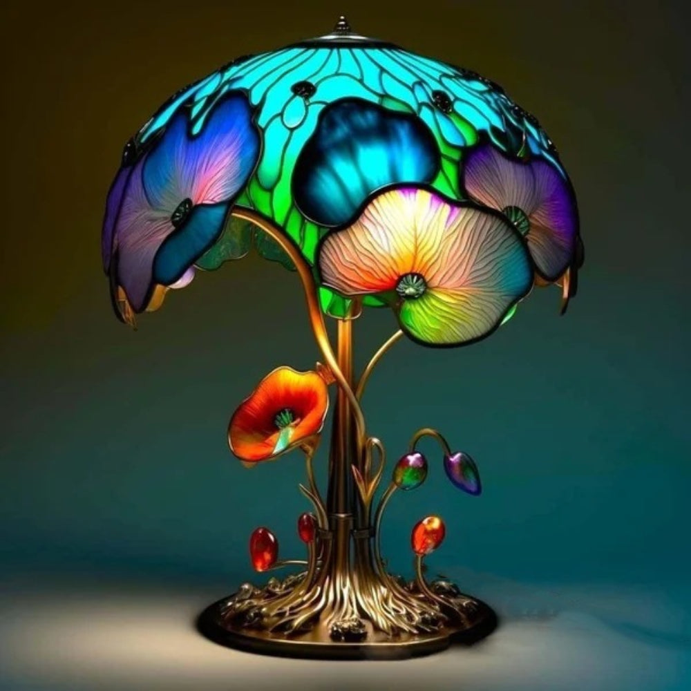 Glass Mushroom-Style Table Lamp with LED Ambient Lighting and Resin Accent Design