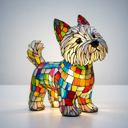 Dog Figurine LED Table Lamp with Stained Glass Night Light — Cozy Bedroom Decor