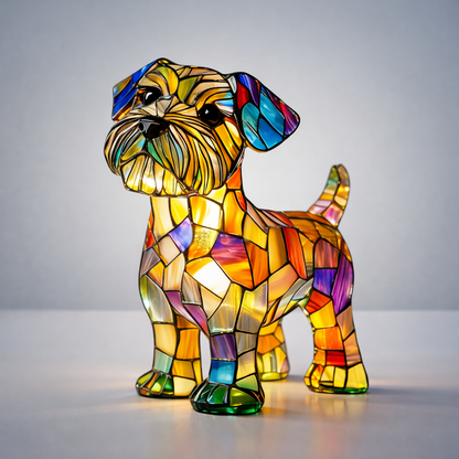 Dog Figurine LED Table Lamp with Stained Glass Night Light — Cozy Bedroom Decor