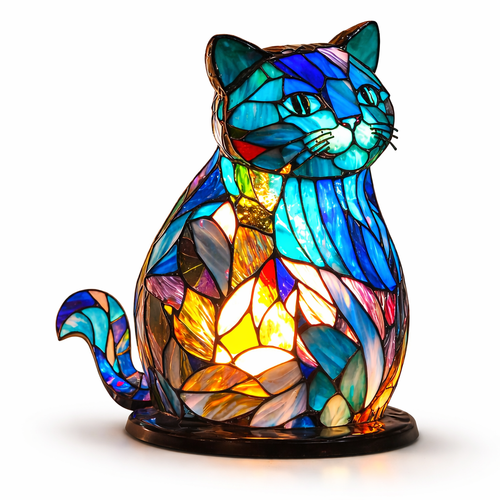 Animal-Inspired Stained Glass Style Table Lamp with LED Accent Light