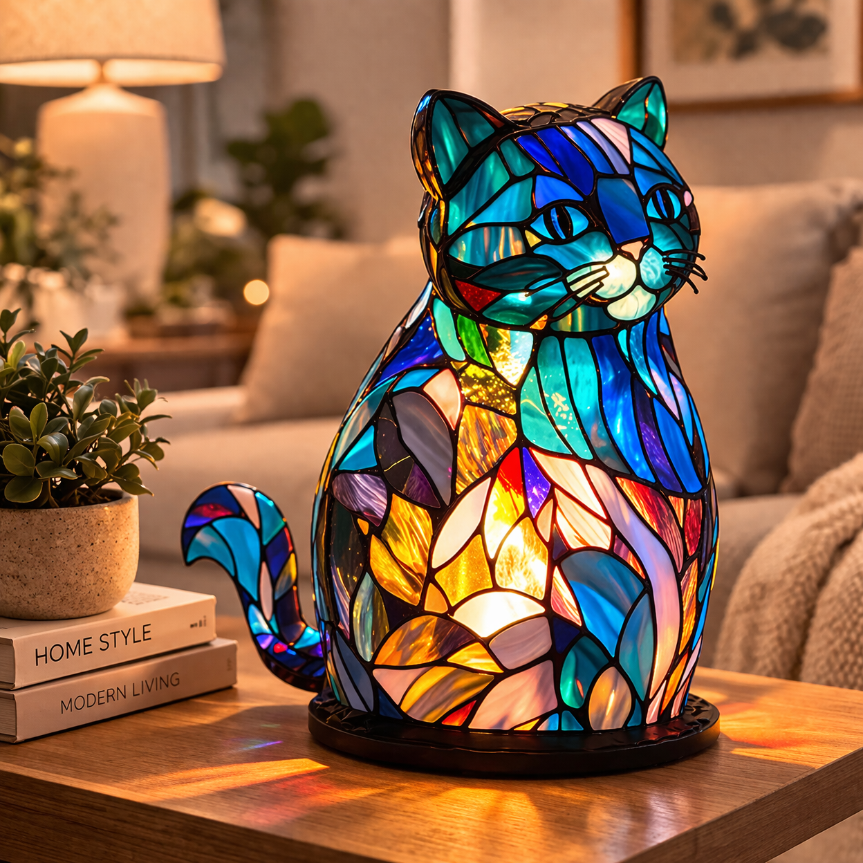 Animal LED Table Lamp - Stained Glass Style Accent Light for Home Decor