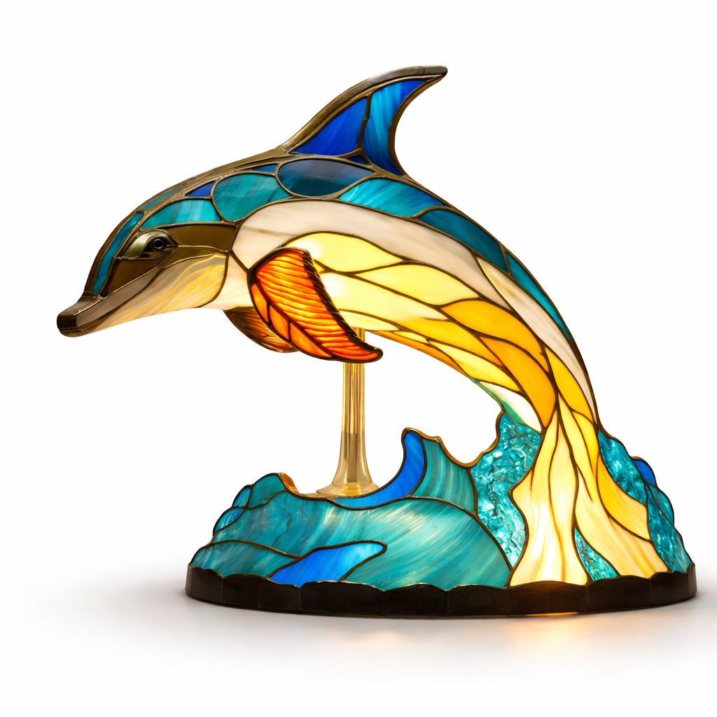 Animal-Inspired Stained Glass Style Table Lamp with LED Accent Light