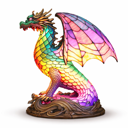 Animal-Inspired Stained Glass Style Table Lamp with LED Accent Light