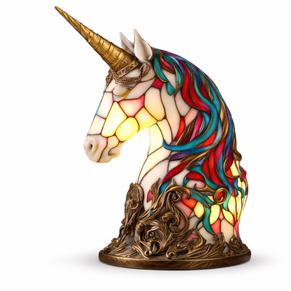 Animal-Inspired Stained Glass Style Table Lamp with LED Accent Light
