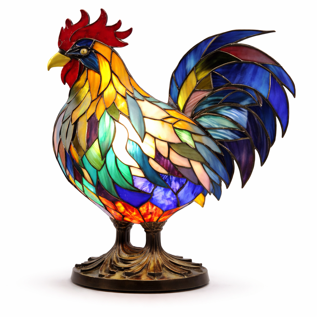 Animal-Inspired Stained Glass Style Table Lamp with LED Accent Light