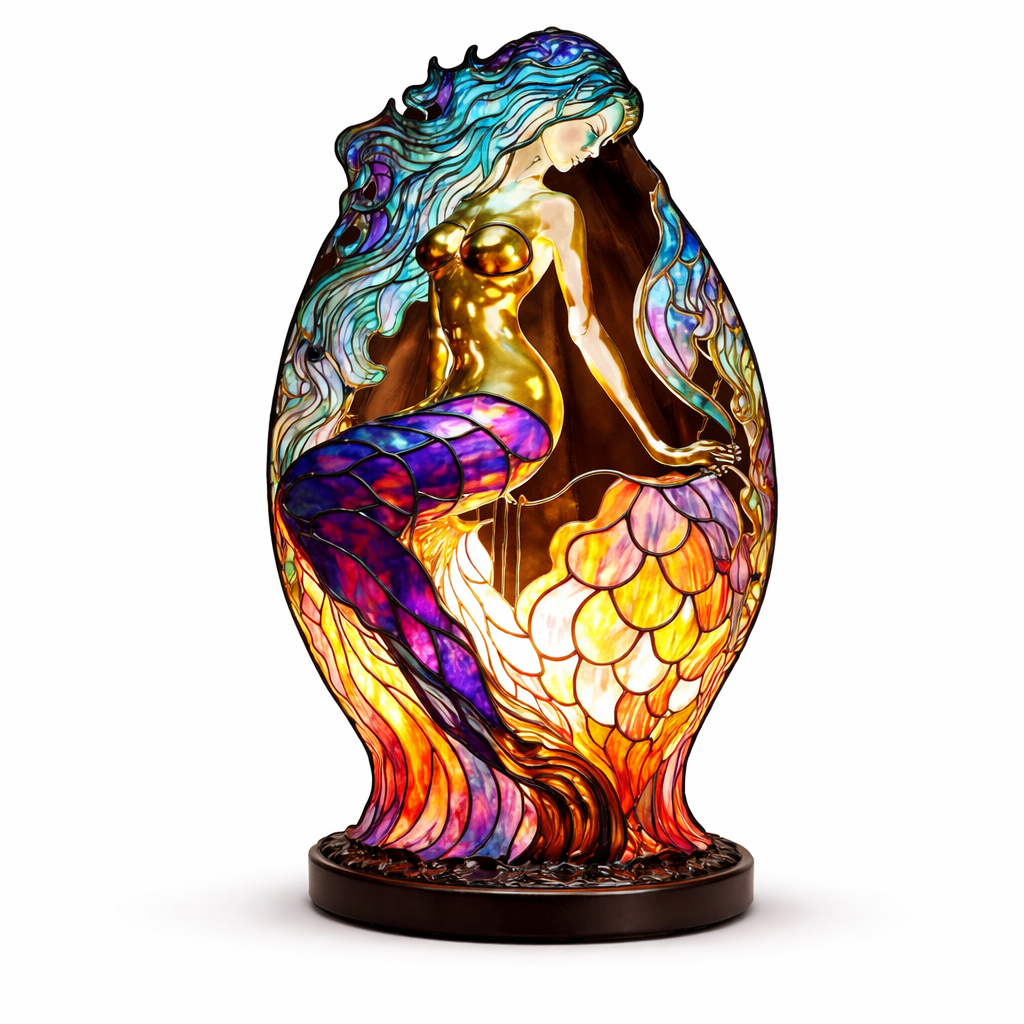 Animal-Inspired Stained Glass Style Table Lamp with LED Accent Light