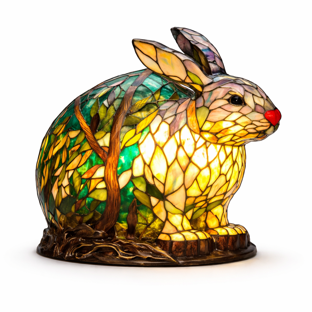 Animal-Inspired Stained Glass Style Table Lamp with LED Accent Light
