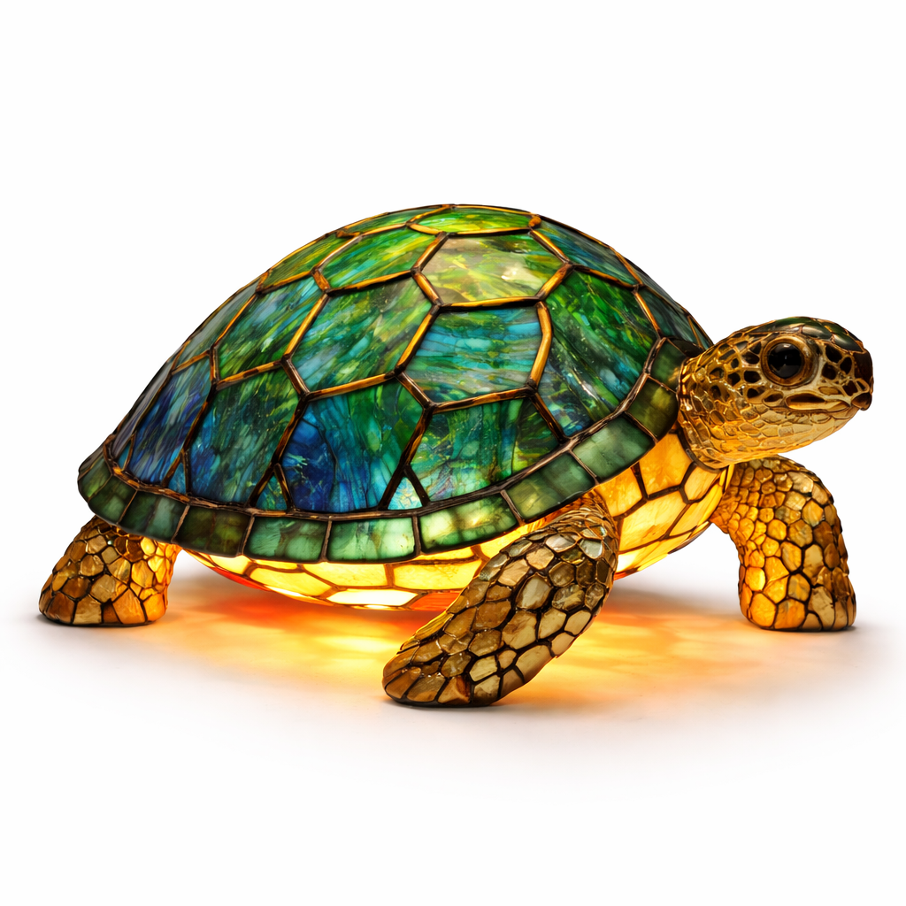 Animal-Inspired Stained Glass Style Table Lamp with LED Accent Light