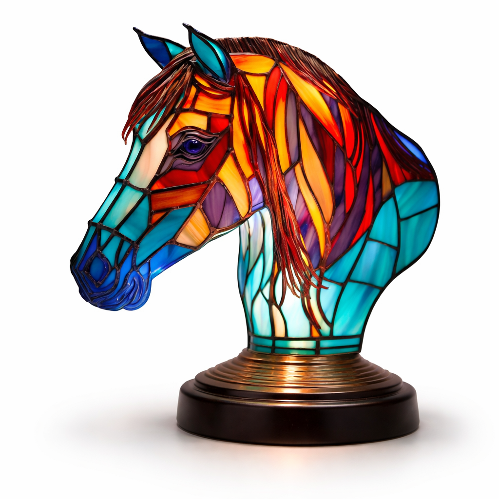 Animal-Inspired Stained Glass Style Table Lamp with LED Accent Light