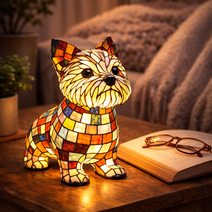 Dog Figurine LED Table Lamp with Stained Glass Night Light — Cozy Bedroom Decor