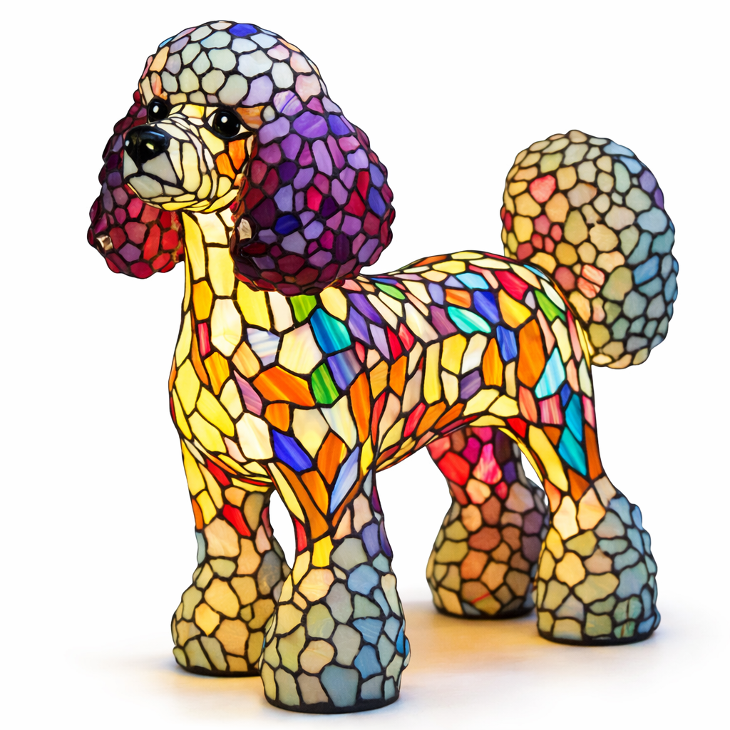 Colorful Stained-Glass Dog Table Lamp with LED Night Light