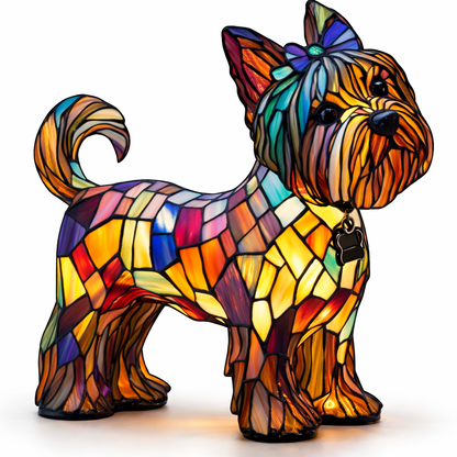 Colorful Stained-Glass Dog Table Lamp with LED Night Light
