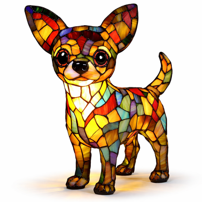 Colorful Stained-Glass Dog Table Lamp with LED Night Light