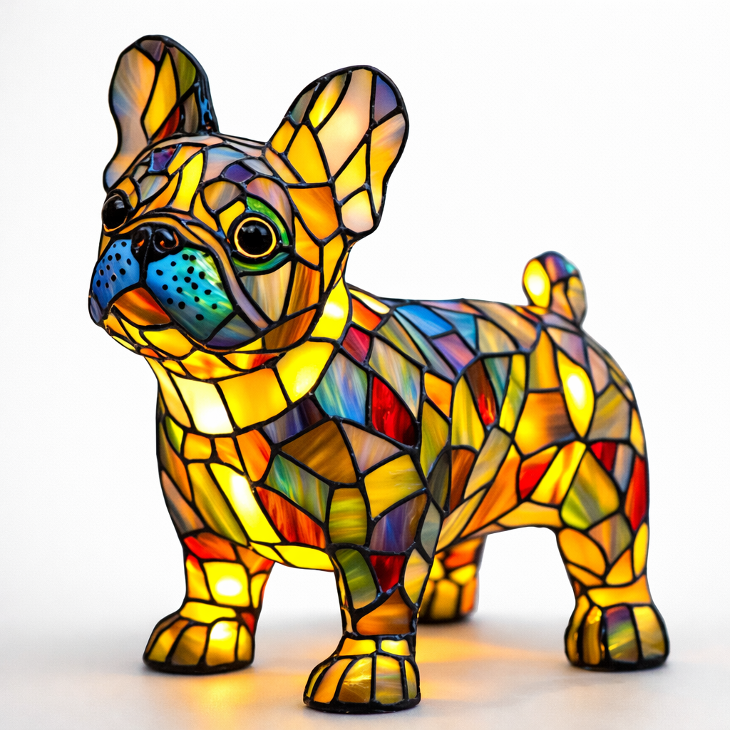 Colorful Stained-Glass Dog Table Lamp with LED Night Light