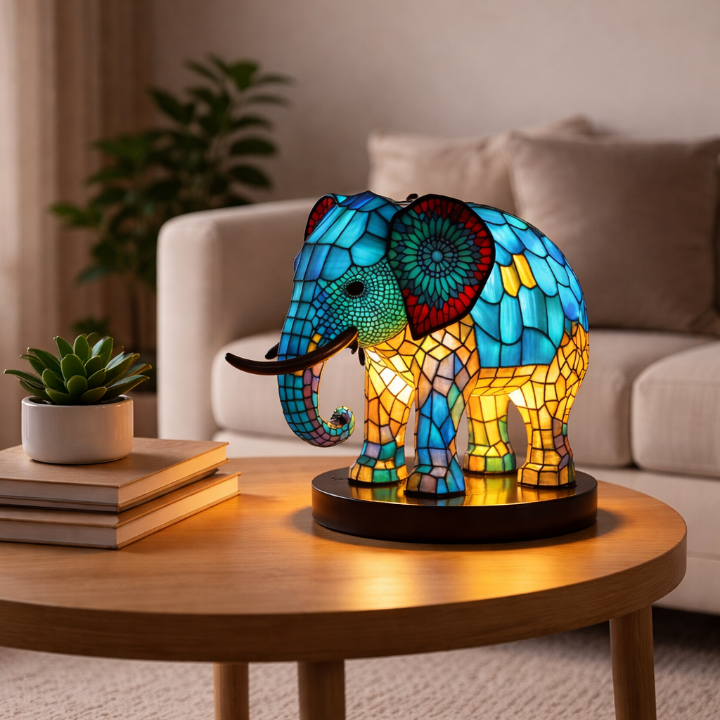 Animal LED Table Lamp - Stained Glass Style Accent Light for Home Decor