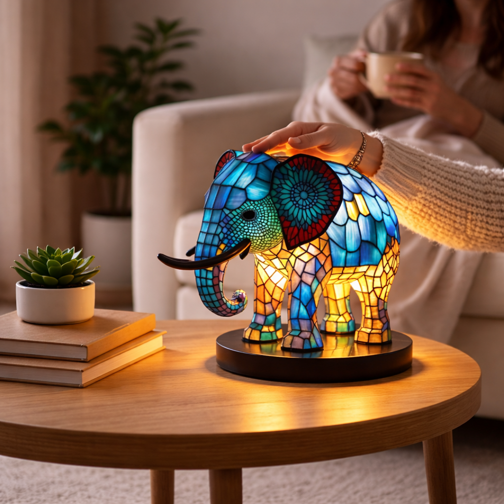 Animal LED Table Lamp - Stained Glass Style Accent Light for Home Decor