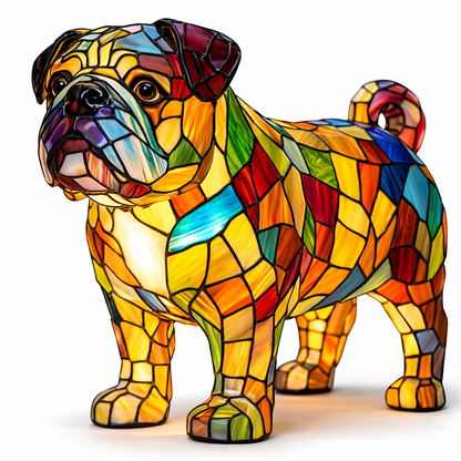 Colorful Stained-Glass Dog Table Lamp with LED Night Light