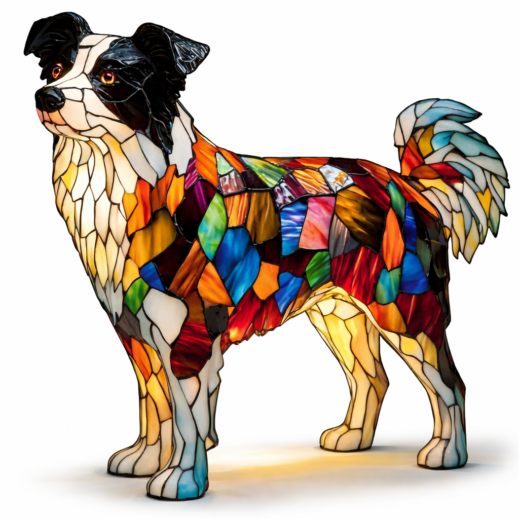 Colorful Stained-Glass Dog Table Lamp with LED Night Light