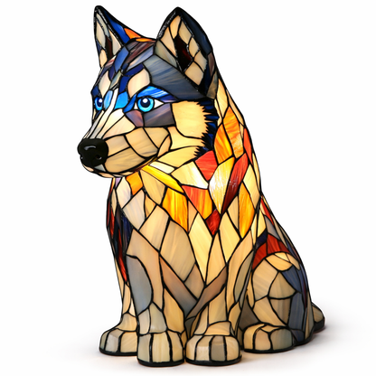 Colorful Stained-Glass Dog Table Lamp with LED Night Light