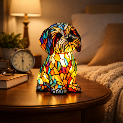 Dog LED Night Light Table Lamp – Stained Glass Style for Bedroom