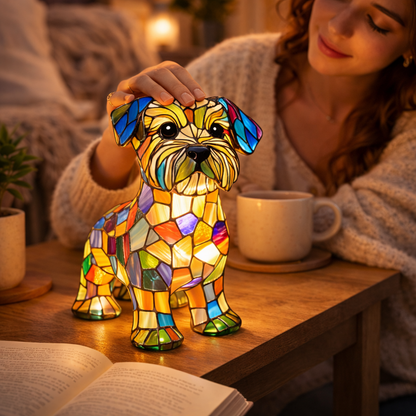 Dog Figurine LED Table Lamp with Stained Glass Night Light — Cozy Bedroom Decor