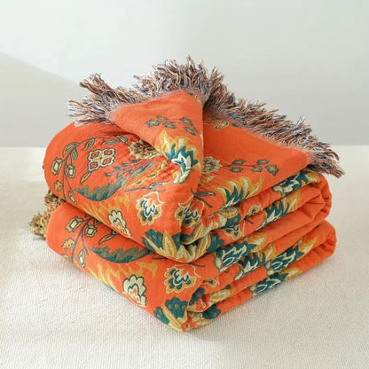 Floral Reversible Cotton Gauze Throw Blanket for Sofa and Bed