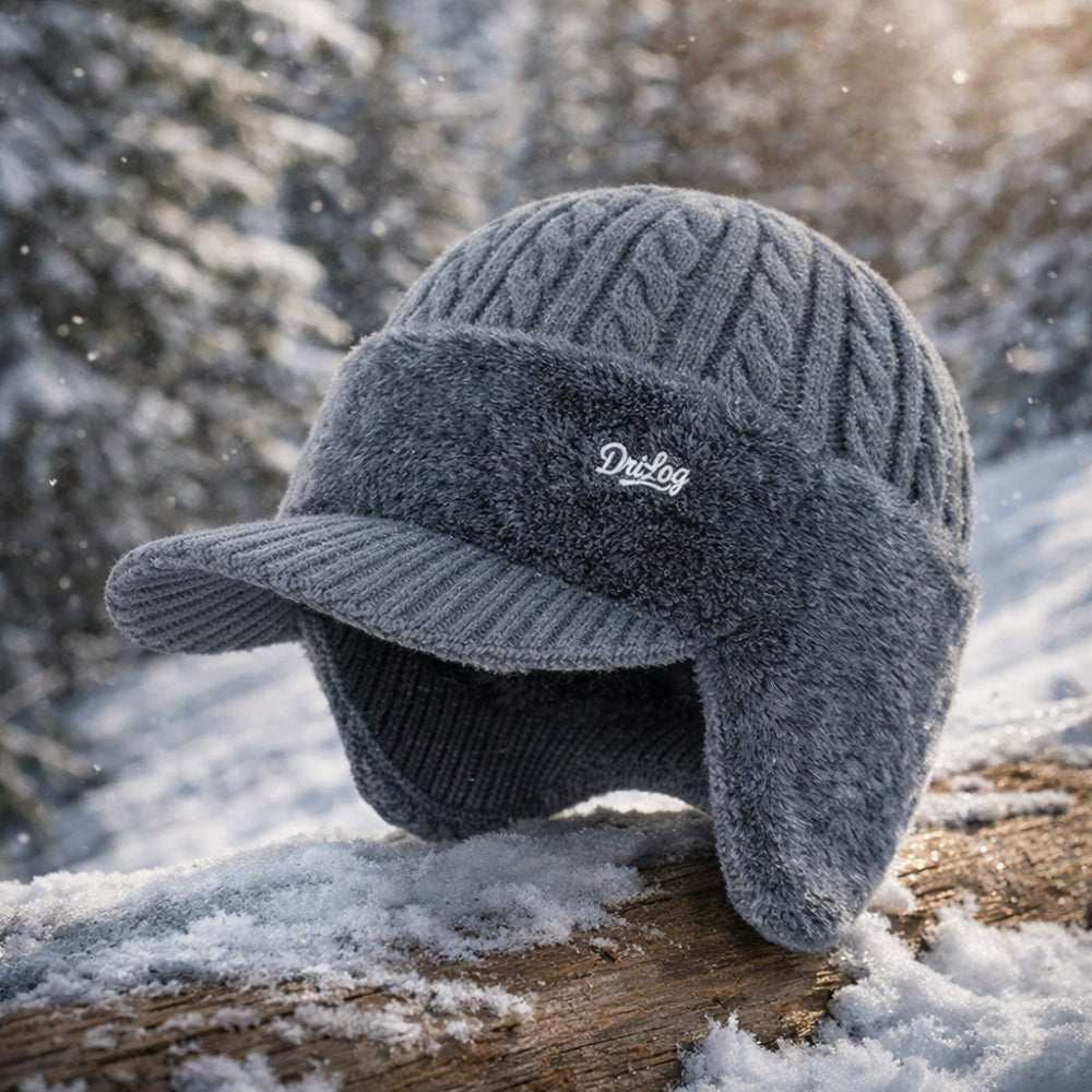 Cozy Trapper Winter Hat with Ear Flaps, Knit Cap and Visor