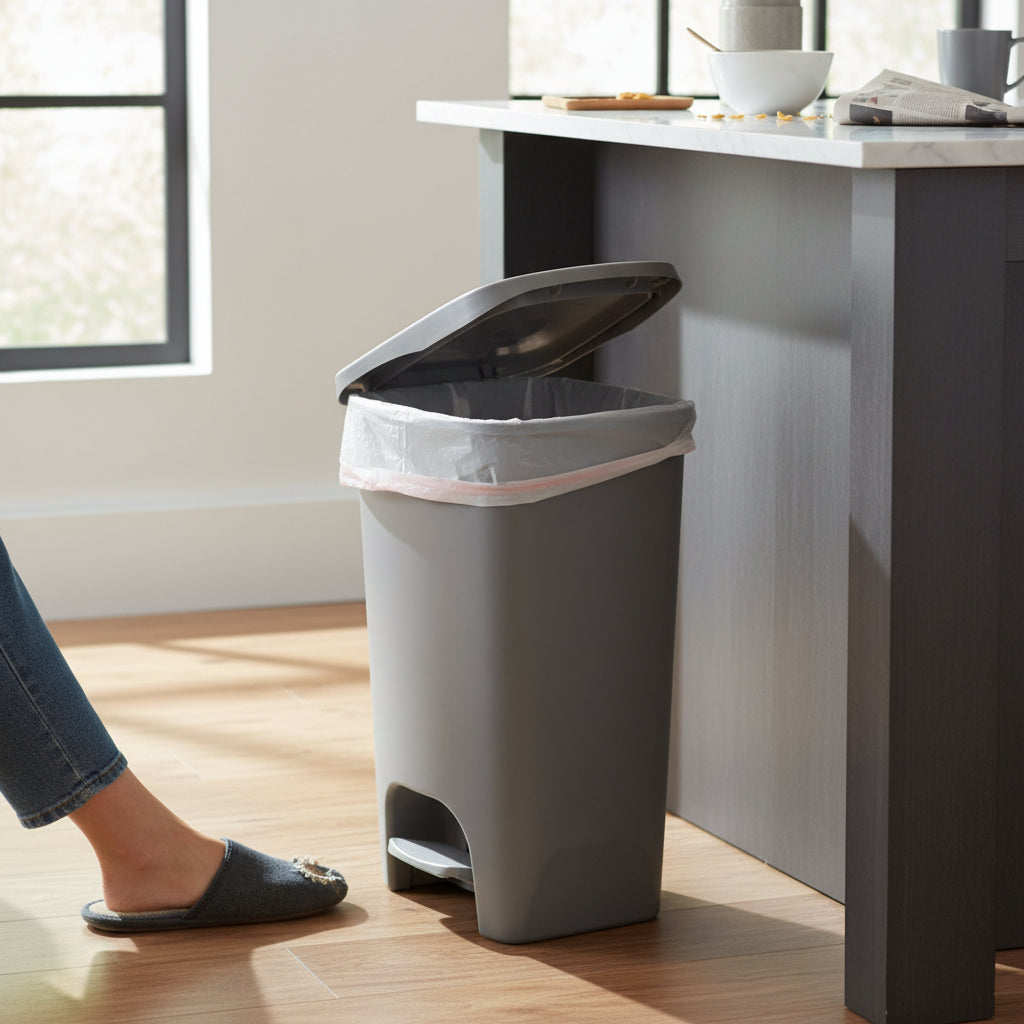 13 Gallon White Kitchen Trash Can with Foot Pedal and Odor Control