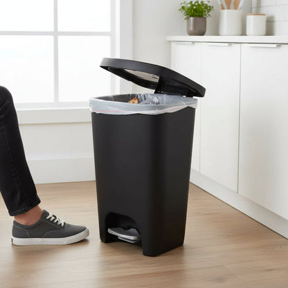 13 Gallon White Kitchen Trash Can with Foot Pedal and Odor Control